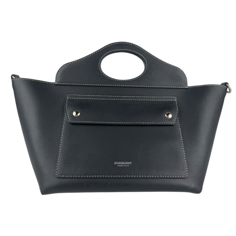 Burberry Handbag Shoulder Bag Leather Black Silver - Picture 1 of 4